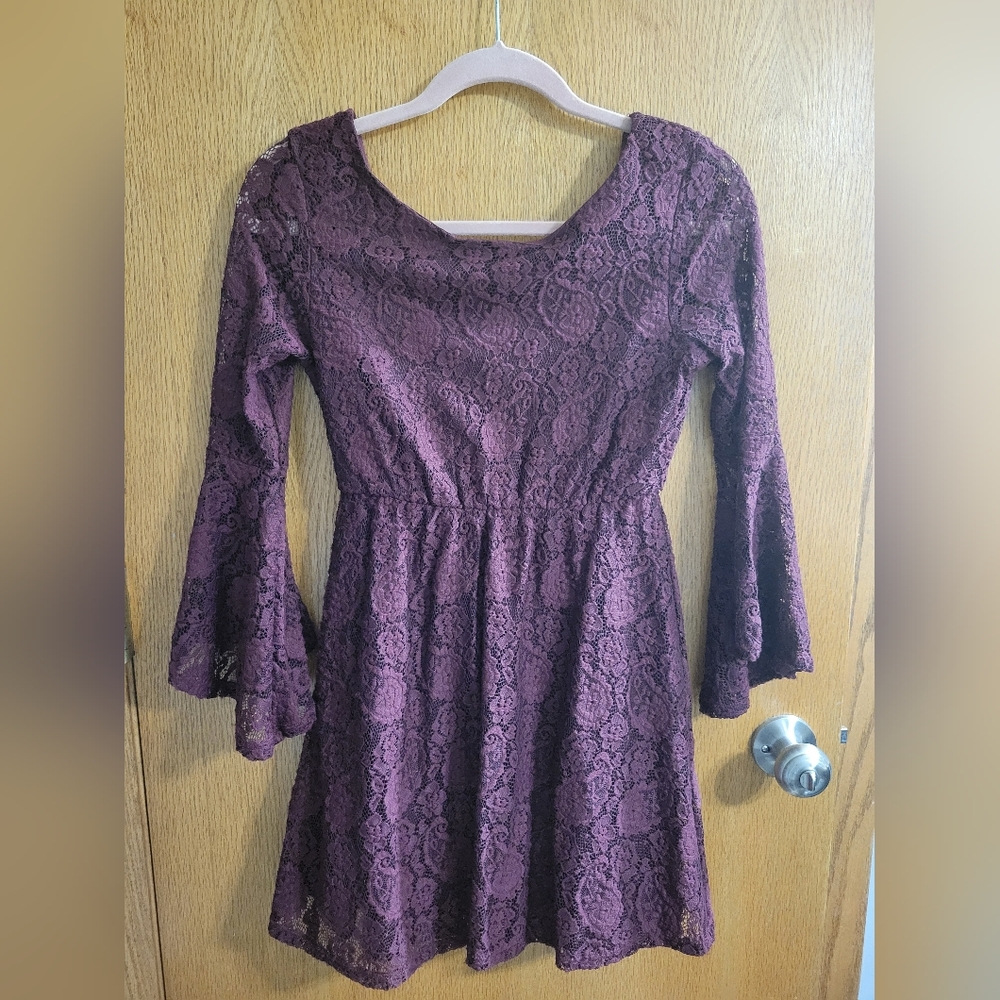 Rewind Burgundy Long Sleeve Lace Dress